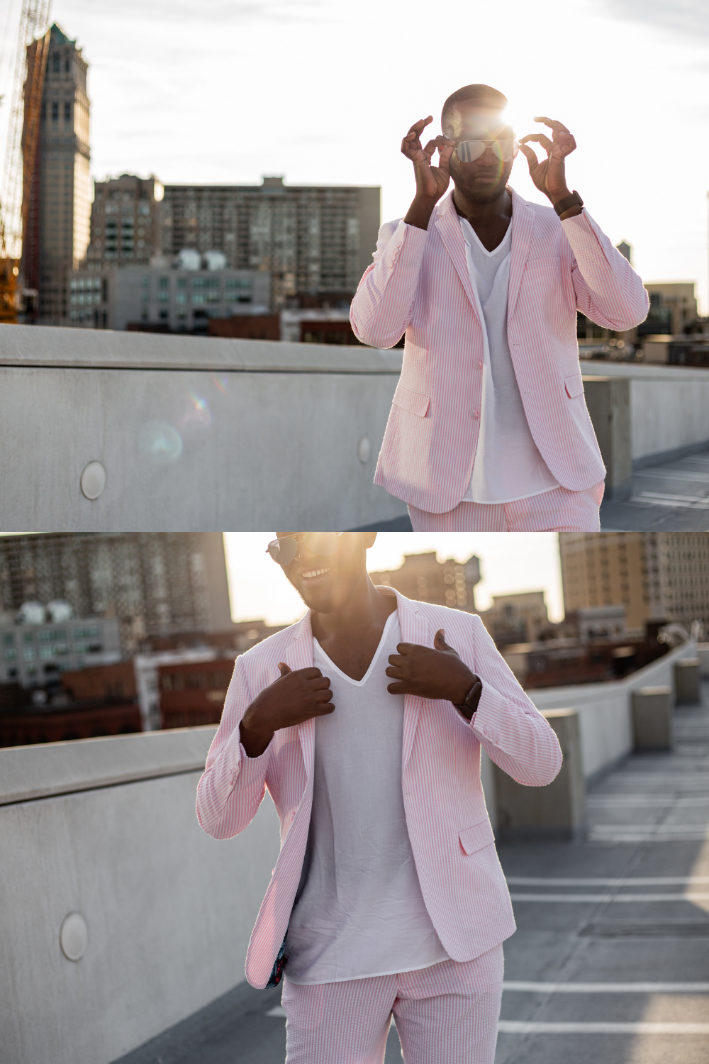 Men’s summer and fall style inspiration photoshoot in downtown Detroit, Michigan.