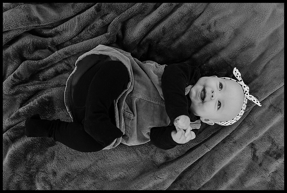  Black and white baby photo from a fall family photo session in Detroit, Michigan.  