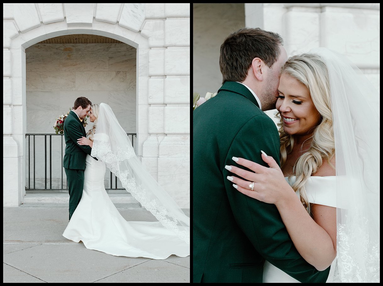  Bride and groom portraits in downtown Detroit. Maggie Sottero wedding dress,  