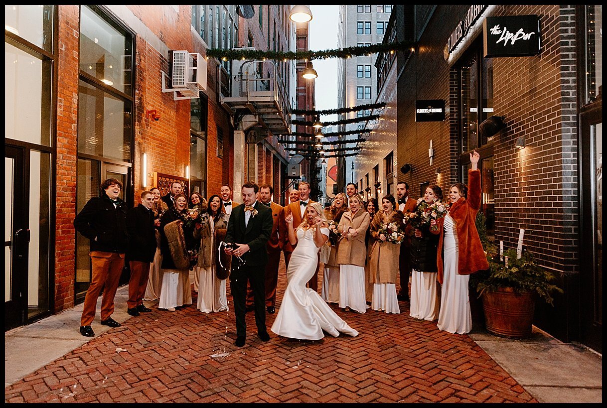 New Year’s Eve Wedding photos in Parker’s Alley in downtown Detroit.  