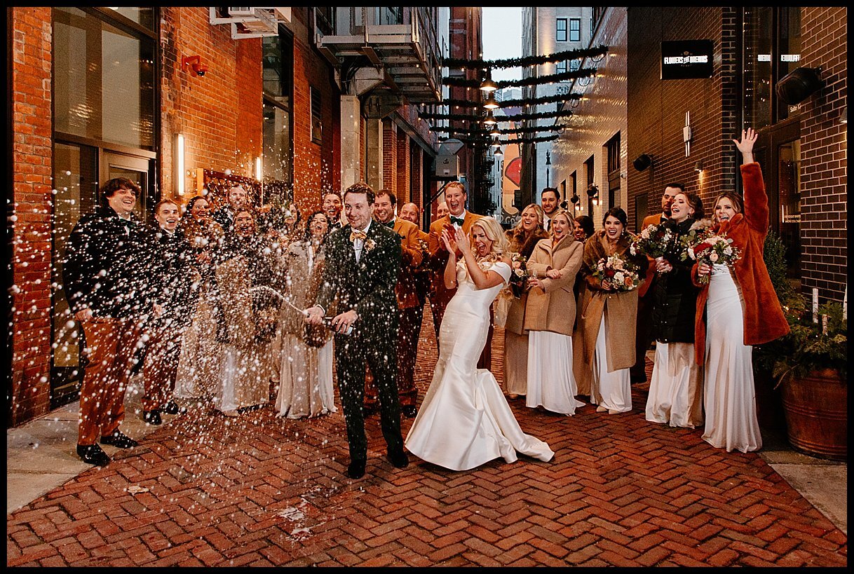  New Year’s Eve Wedding champagne toast  in Parker’s Alley in downtown Detroit.  