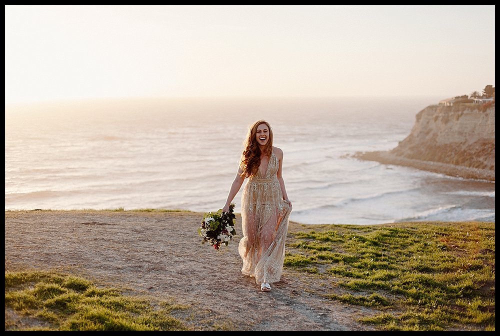  Beach elopement in California with sequined dress 
