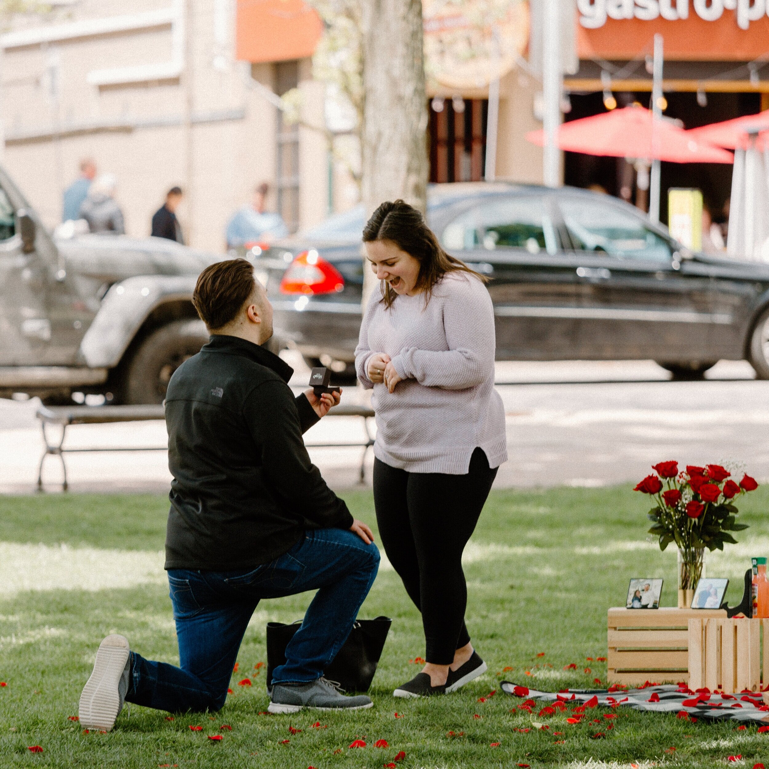 Downtown Plymouth, Michigan Surprise Spring Picnic Proposal | Larry &amp; Julie