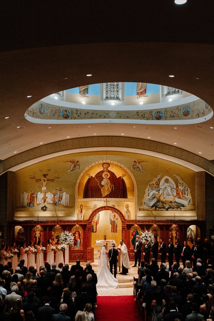 overhead view of wedding in a church 