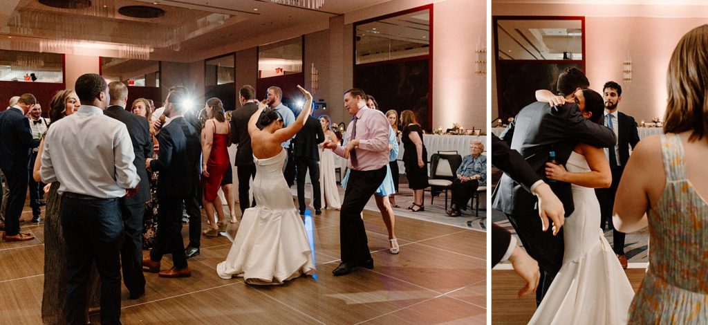 bride dancing with her guests at her wedding 